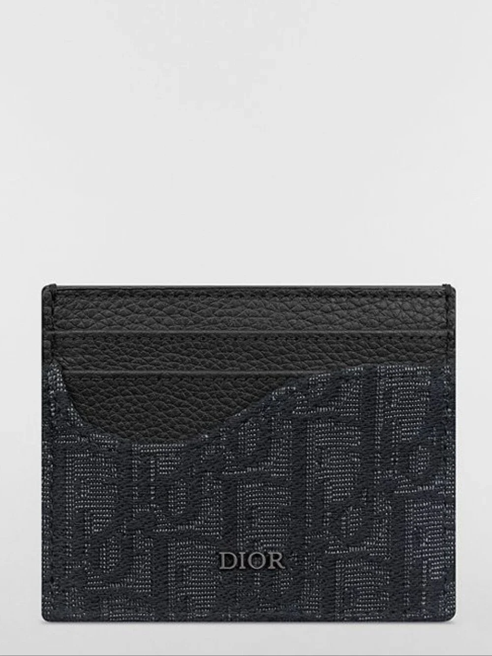NEW! DIOR Saddle Card Holder Grained Calfskin Marquetry & Black Oblique Jacquard